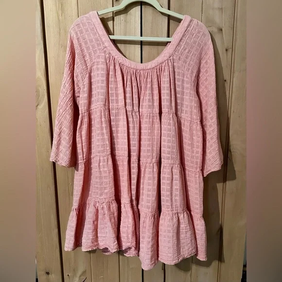 Peach A-Line Swing Tunic Top Flowing One Size Boho - Picture 2 of 5